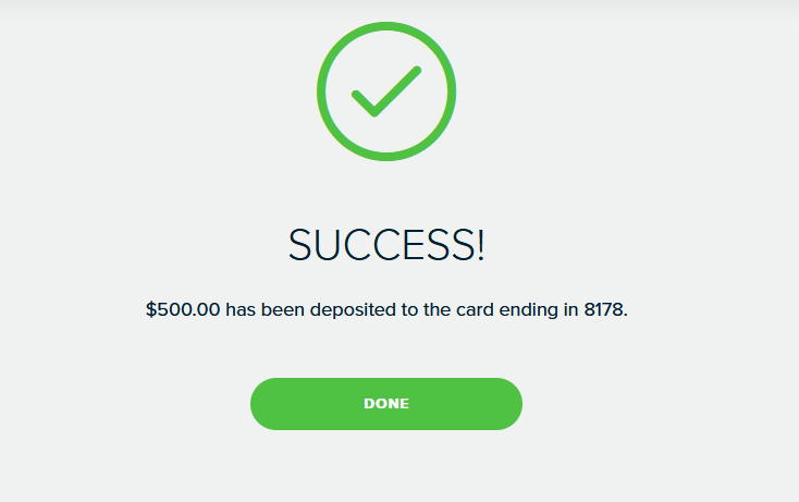 MoneyPak Deposit Success - $500 has been successfully deposited to the card - account-moneypak.com